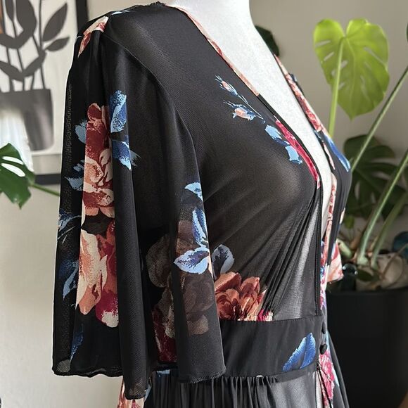 NWOT L.I.F.E Sheer Floral Dress Layering Cover High Low Black Retro Feminine - Picture 3 of 10